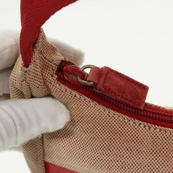 PRADA Sports Hand Bag Canvas Beige Red Silver Auth 98400 - Picture 9 of 16